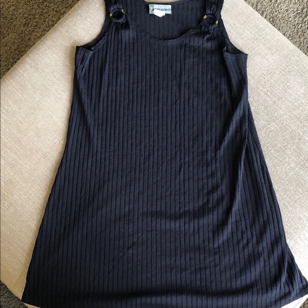 Sleeveless Ribbed Swim Coverup with Ring Straps - Dark Navy